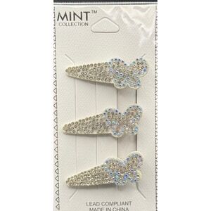 Mint Collection Butterfly Rhinestone Hair Clips 3pc Set Tone Sparkly Kids‎